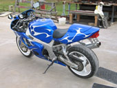 blue and white airbrushed flames