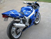 blue and white airbrushed flames